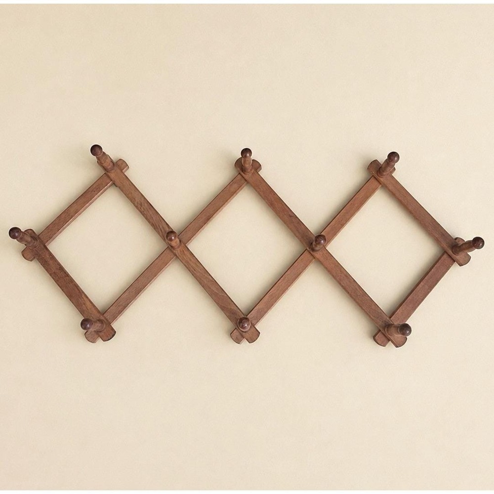 Vintage Nevco Japan Wood Accordion Peg Rack 10 Hook Expandable Wall Hanger